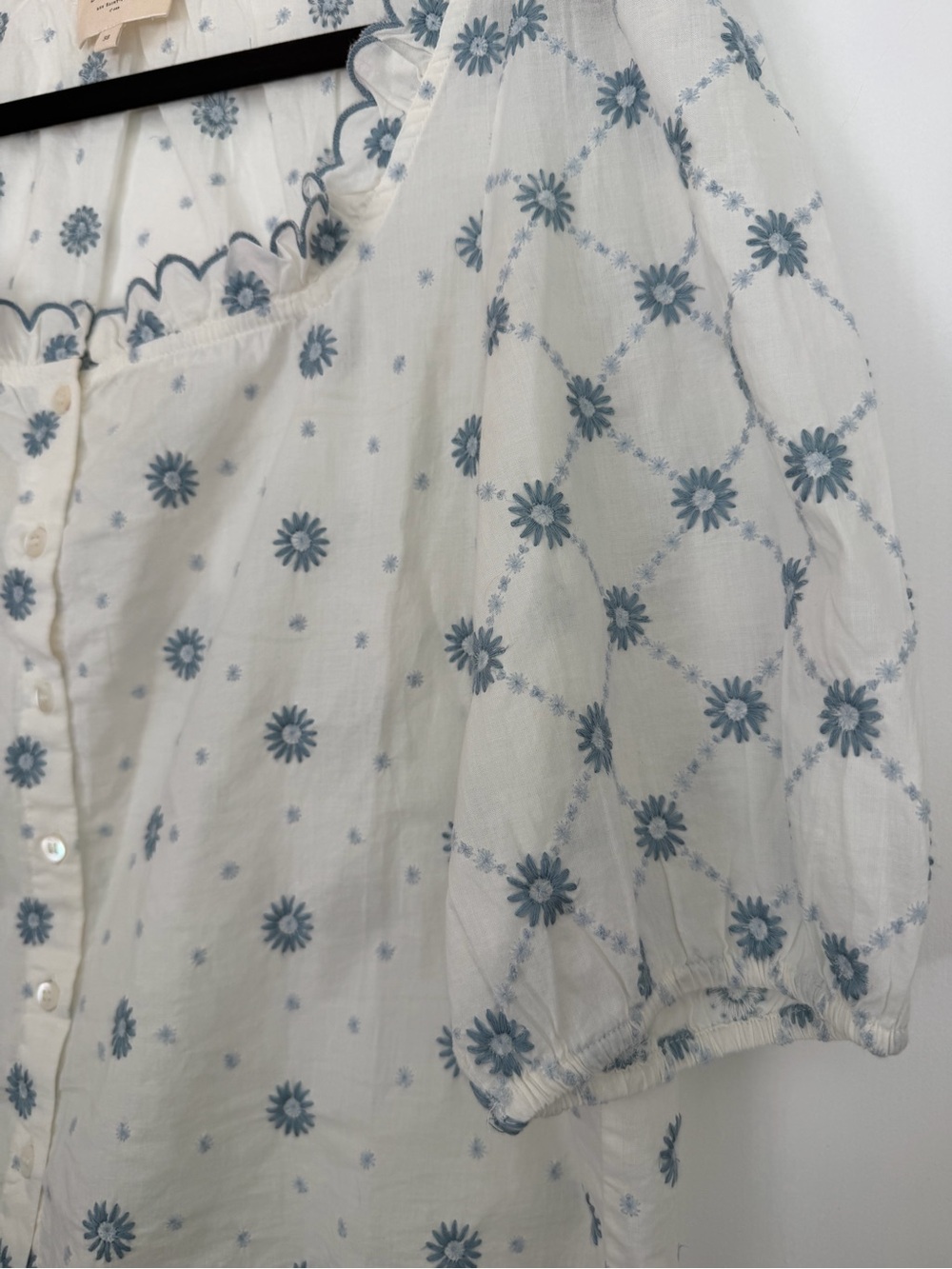 Sezane Kellia Shirt Blue Ecru Daisies - Size 6 - Picture 6 of 8